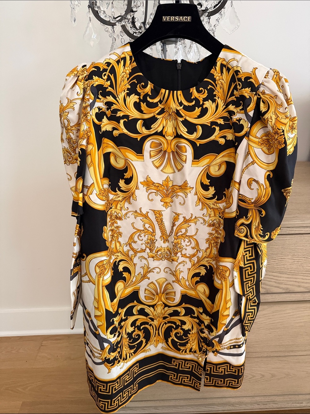 Versace Black, Gold and Cream Baroque Print dress